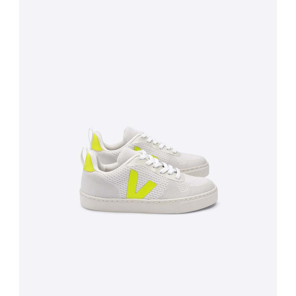 White/Green Kids\' Veja V-10 MALHA BRANCO Sneakers | AU 840TCE